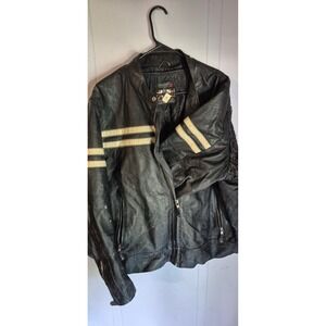 KBP Montana Leather Moto Jacket 🏍️ Black/White 3M – No Size Tag